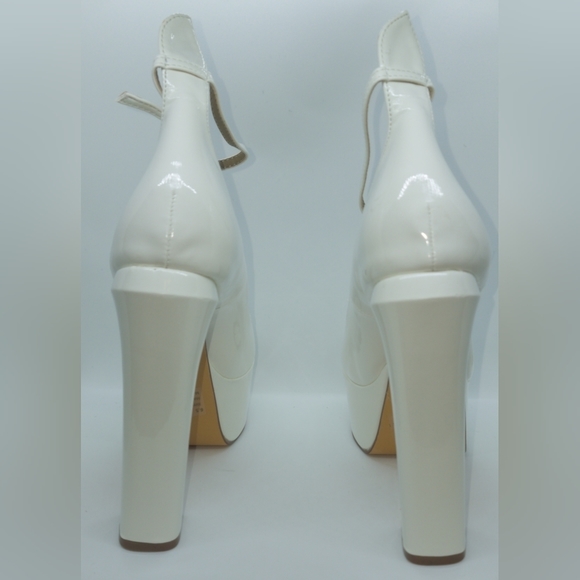 White vegan patent leather platform with ankle strap - Picture 2 of 7